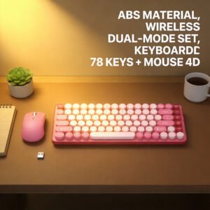 Manufacturer's Wholesale Price OEM Wireless Dual-Mode Mini Ergonomic Pink Set 85-Key Keyboard + 4D Mouse Battery-Powered