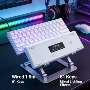 LED Backlit Mechanical Gaming Keyboard Wired USB Type-C Interface Plug and Play 61-Key Mini White Keyboard