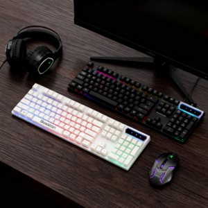 Hot-selling Model: Wired LED-illuminated White Set 104-key Keyboard + 3D Mouse Combo Dual-purpose for Gaming and Office Use